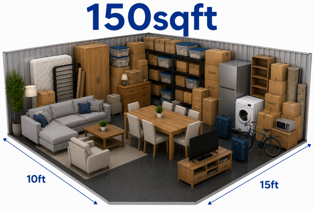 150sqft storage unit suitable for large household furniture, appliances, moving boxes and long-term storage in Birmingham