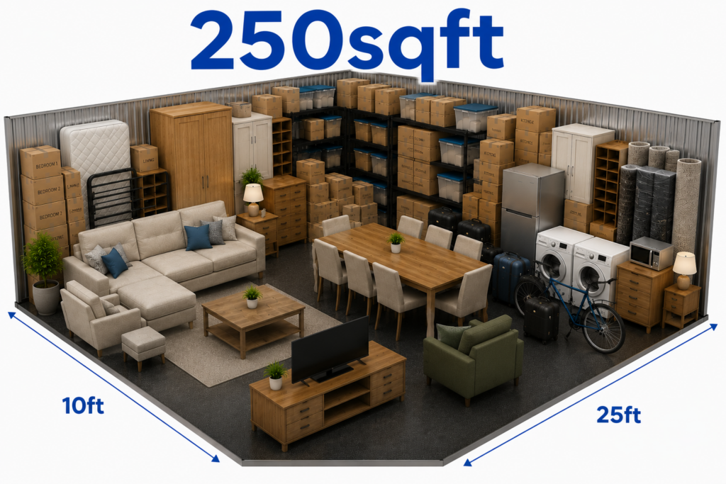250sqft storage unit suitable for large house moves, furniture, appliances and bulk household storage in Birmingham