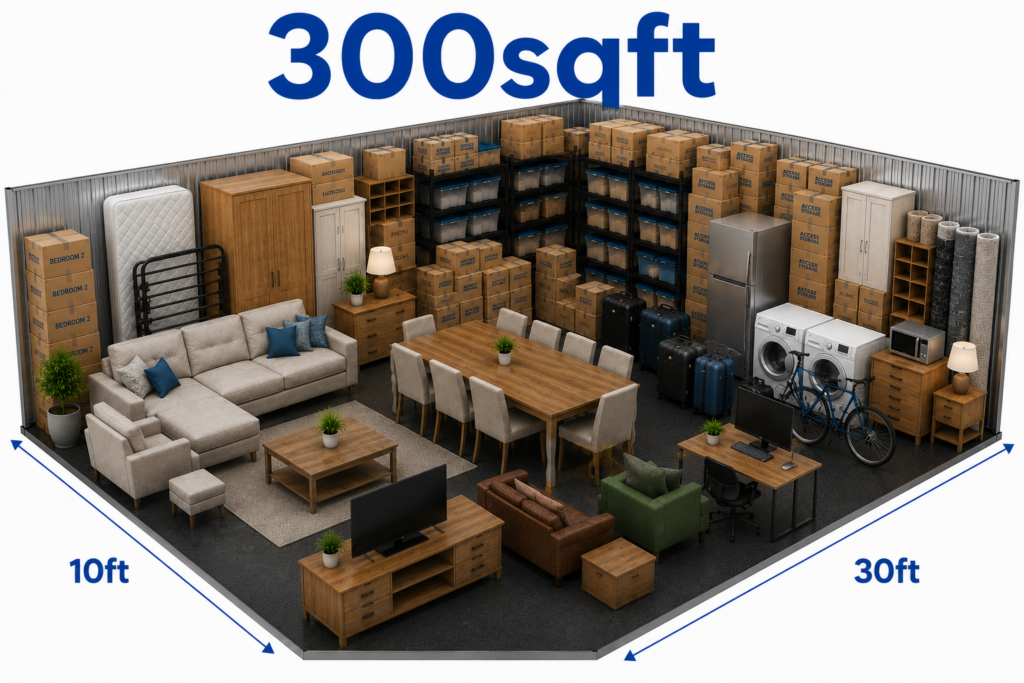 300sqft storage unit suitable for large household furniture, office equipment and bulk storage in Birmingham