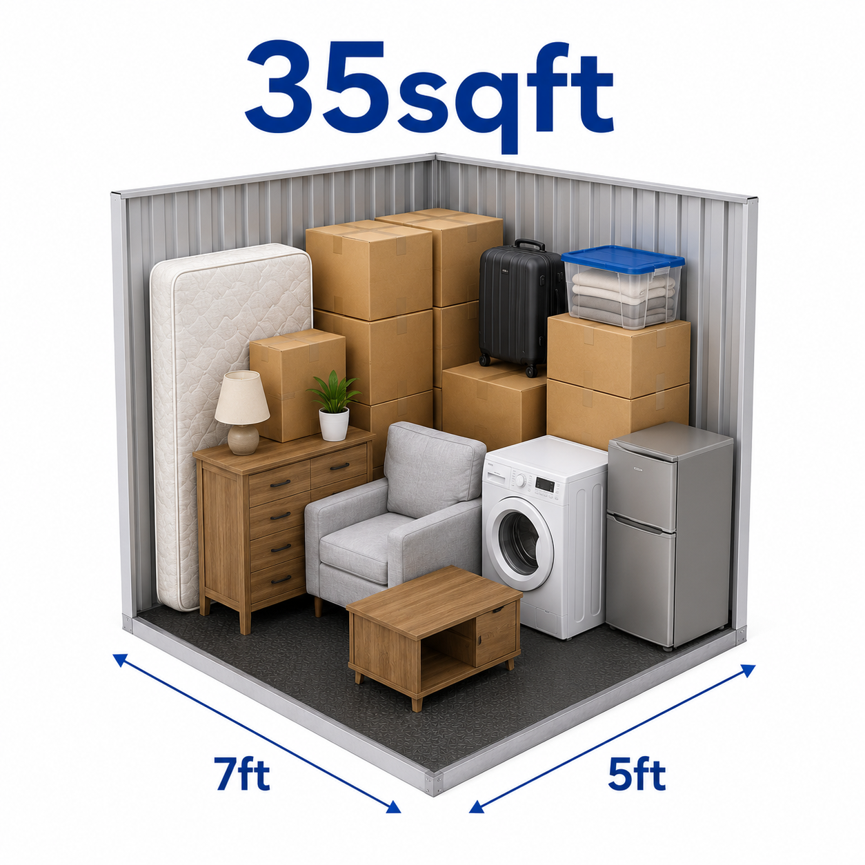 35sqft storage unit suitable for furniture, appliances, moving boxes and 1-bedroom flat storage in Birmingham