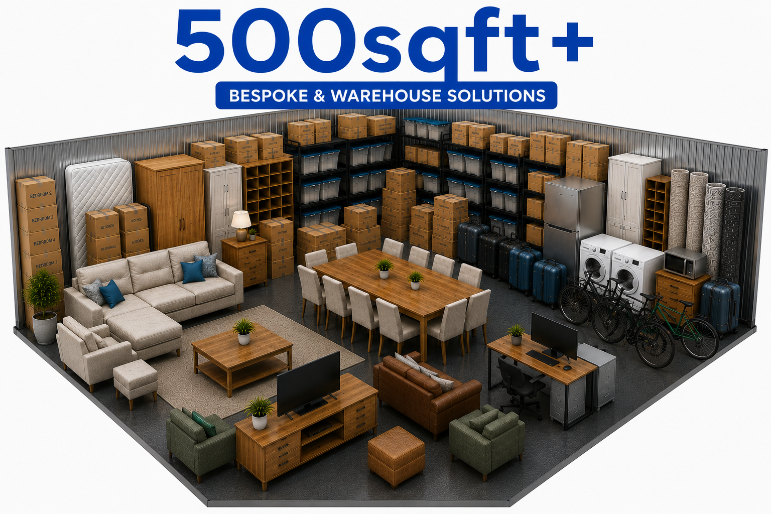 500sqft plus bespoke and warehouse storage solution with large-scale furniture, appliances and bulk storage in Birmingham