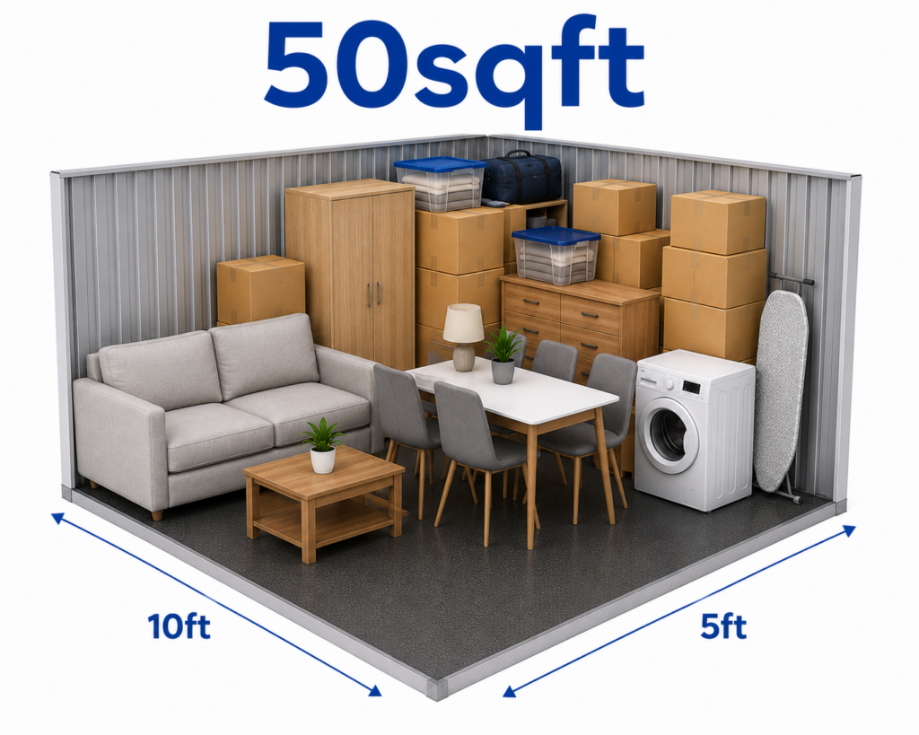 50sqft storage unit suitable for furniture, appliances, dining tables and flat storage in Birmingham
